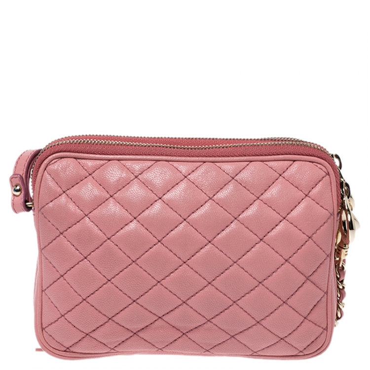 Pre Owned Dolce and Gabbana Pink Quilted Leather Lily Glam Crossbody Bag