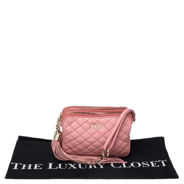 Pre Owned Dolce and Gabbana Pink Quilted Leather Lily Glam Crossbody Bag