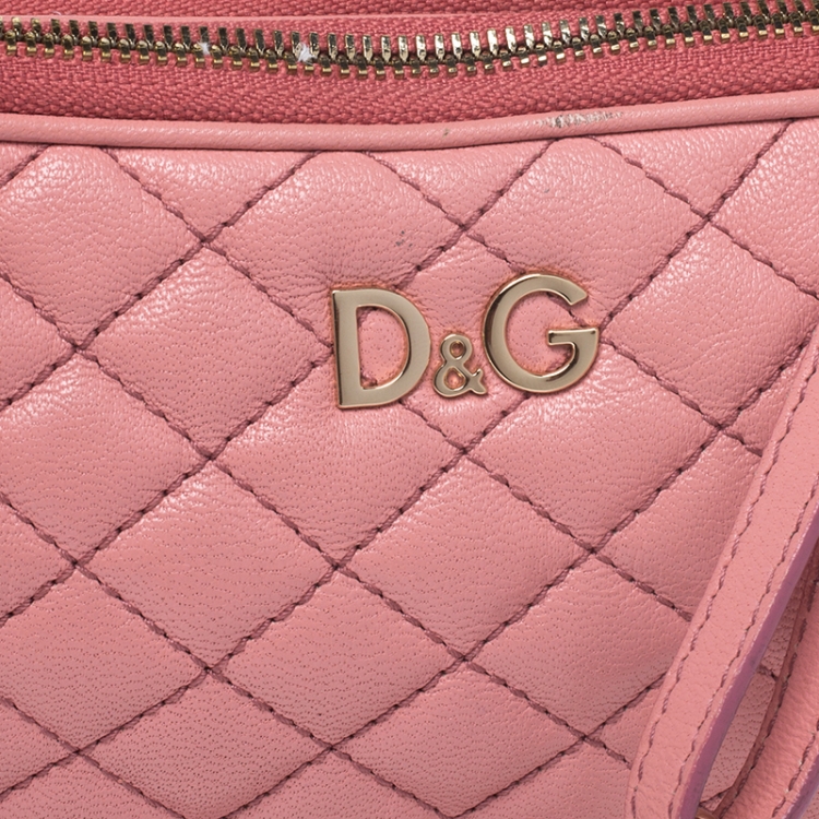 Pre Owned Dolce and Gabbana Pink Quilted Leather Lily Glam Crossbody Bag