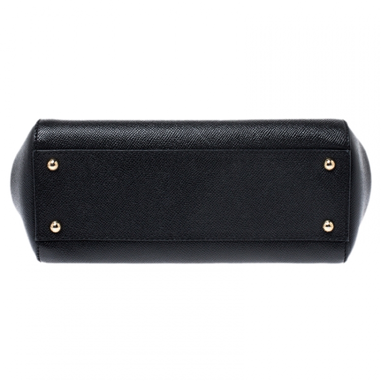 Pre Owned Dolce and Gabbana Black Dauphine Leather Medium Miss Sicily Bag