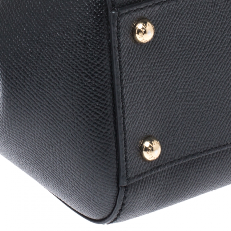 Pre Owned Dolce and Gabbana Black Dauphine Leather Medium Miss Sicily Bag