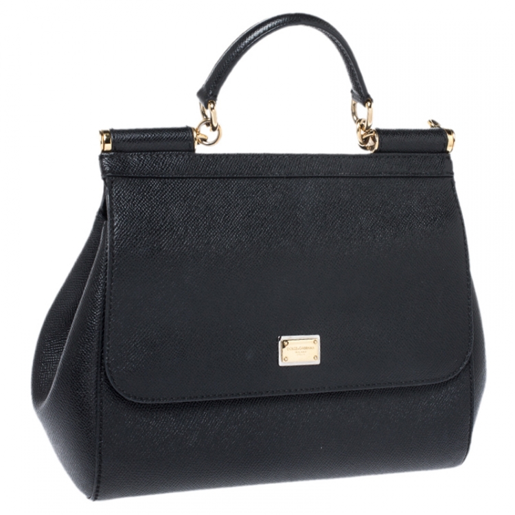 Pre Owned Dolce and Gabbana Black Dauphine Leather Medium Miss Sicily Bag