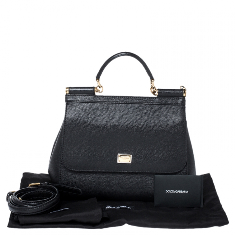 Pre Owned Dolce and Gabbana Black Dauphine Leather Medium Miss Sicily Bag