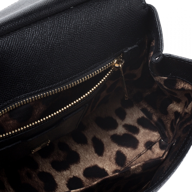 Pre Owned Dolce and Gabbana Black Dauphine Leather Medium Miss Sicily Bag