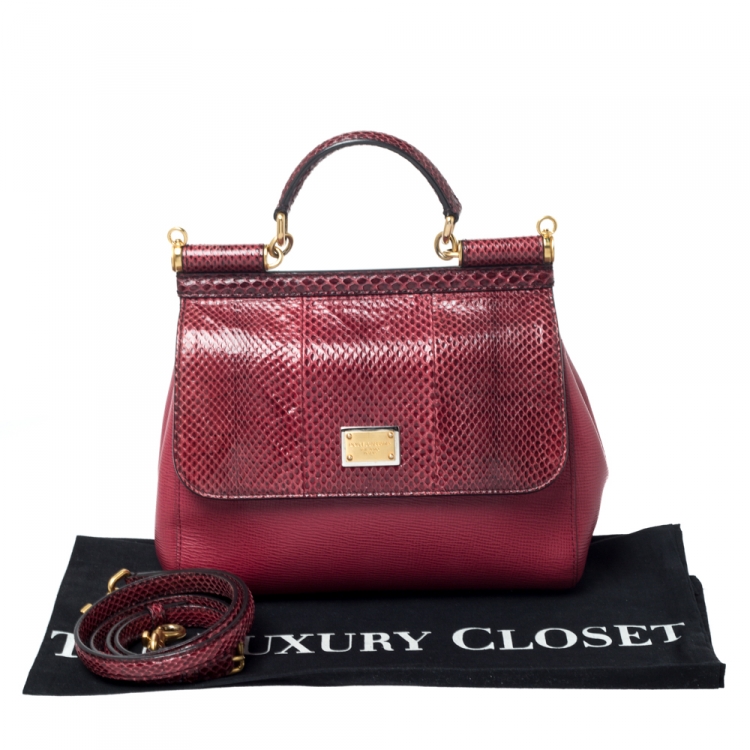 Pre Owned Dolce & Gabbana Red Python and Leather Miss Sicily Top Handle Bag
