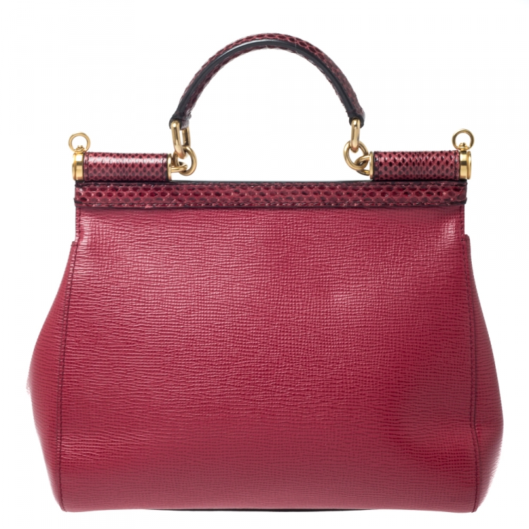 Pre Owned Dolce & Gabbana Red Python and Leather Miss Sicily Top Handle Bag