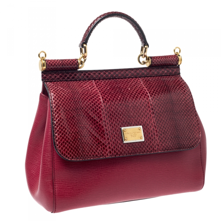 Pre Owned Dolce & Gabbana Red Python and Leather Miss Sicily Top Handle Bag