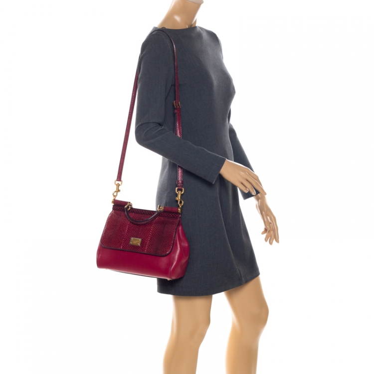 Pre Owned Dolce & Gabbana Red Python and Leather Miss Sicily Top Handle Bag
