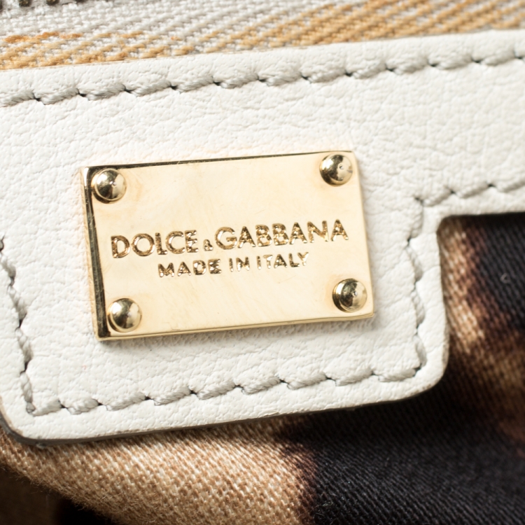 Pre Owned Dolce & Gabbana  Cream/Beige Leather Large Miss Sicily Top Handle Bag