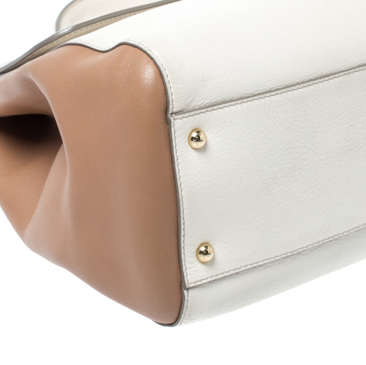 Pre Owned Dolce & Gabbana  Cream/Beige Leather Large Miss Sicily Top Handle Bag