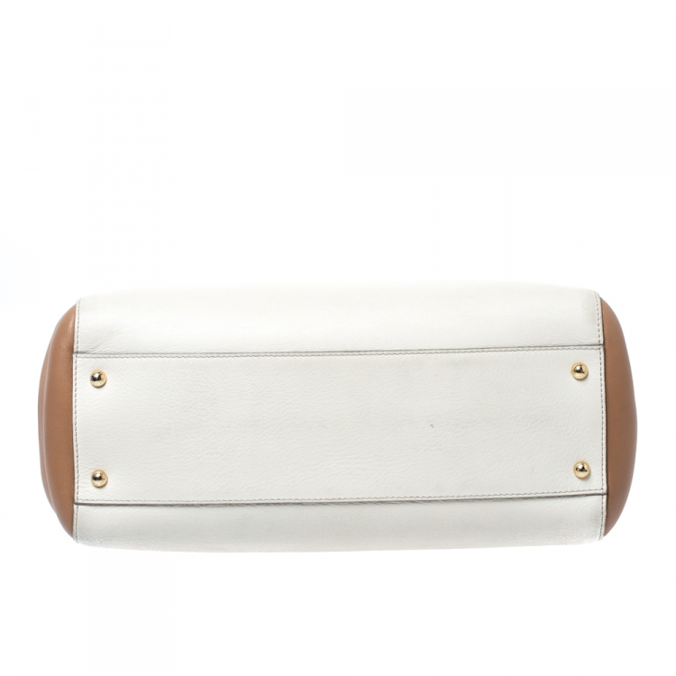Pre Owned Dolce & Gabbana  Cream/Beige Leather Large Miss Sicily Top Handle Bag