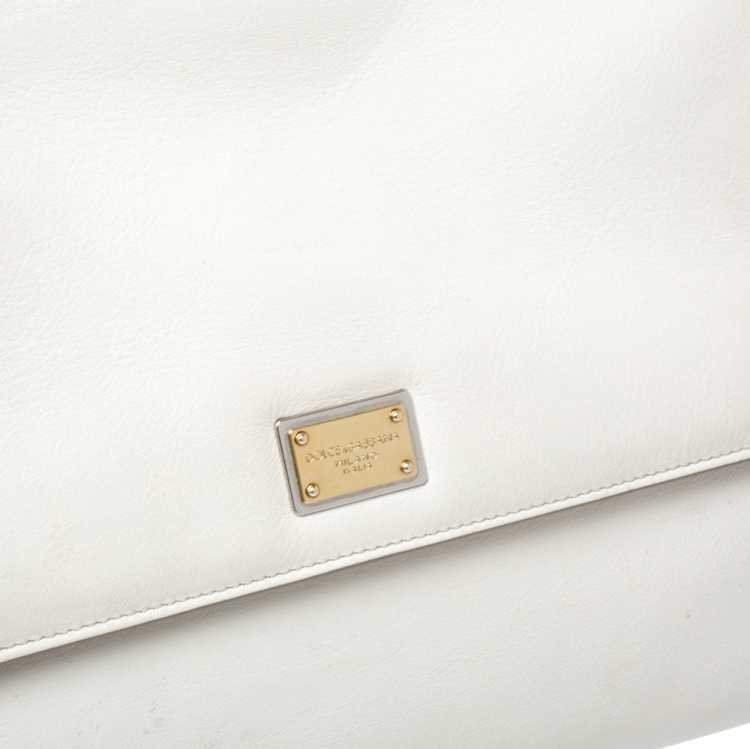 Pre Owned Dolce & Gabbana  Cream/Beige Leather Large Miss Sicily Top Handle Bag