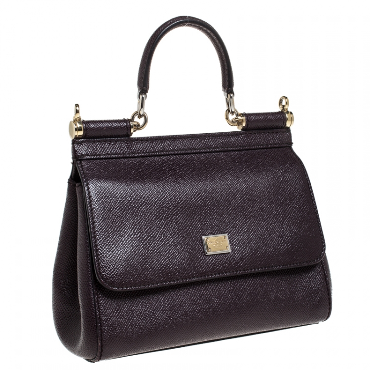 Pre Owned Dolce & Gabbana Burgundy Leather Small Miss Sicily Top Handle Bag