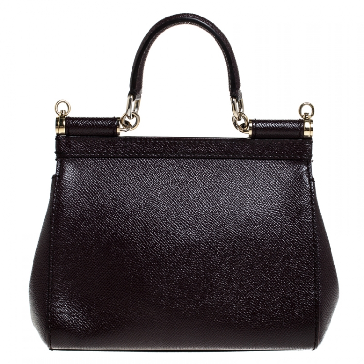Pre Owned Dolce & Gabbana Burgundy Leather Small Miss Sicily Top Handle Bag