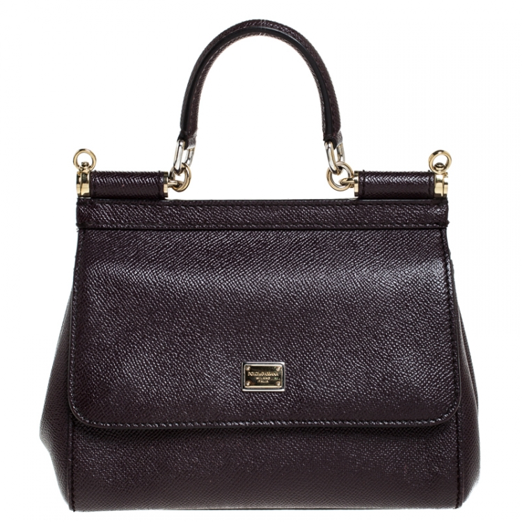 Pre Owned Dolce & Gabbana Burgundy Leather Small Miss Sicily Top Handle Bag