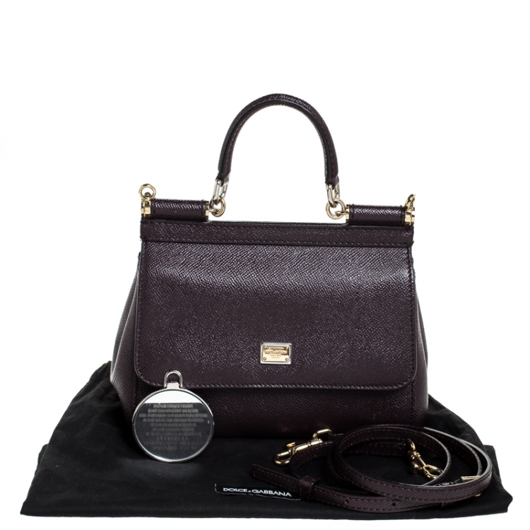 Pre Owned Dolce & Gabbana Burgundy Leather Small Miss Sicily Top Handle Bag