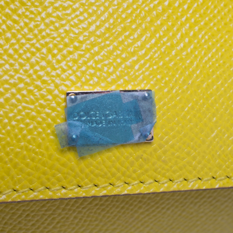 Pre Owned Dolce & Gabbana Yellow Dauphine Leather Medium Miss Sicily Top Handle Bag