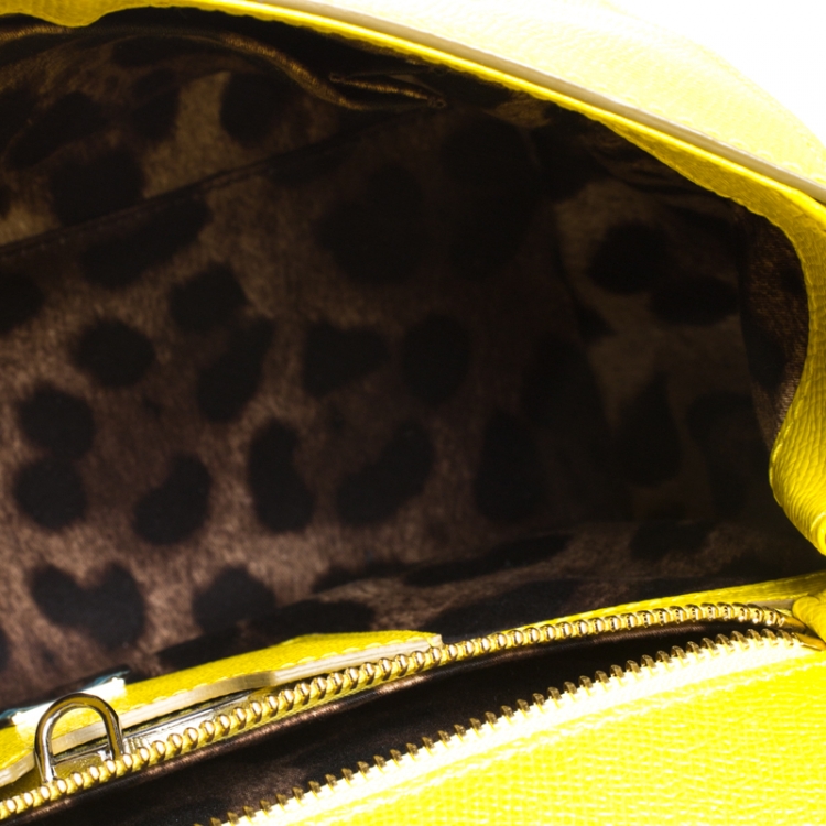 Pre Owned Dolce & Gabbana Yellow Dauphine Leather Medium Miss Sicily Top Handle Bag