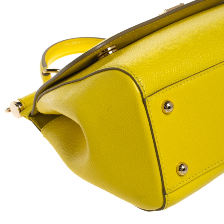 Pre Owned Dolce & Gabbana Yellow Dauphine Leather Medium Miss Sicily Top Handle Bag
