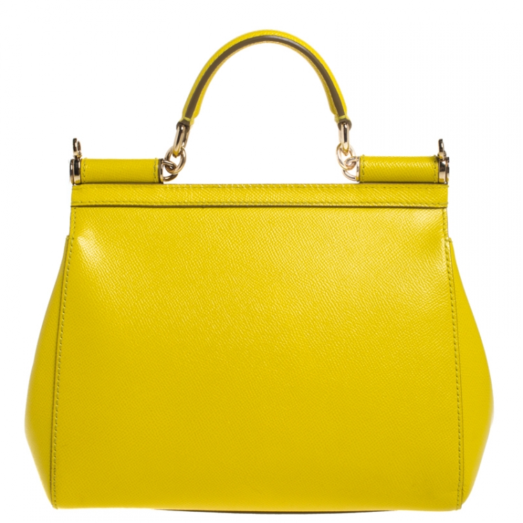 Pre Owned Dolce & Gabbana Yellow Dauphine Leather Medium Miss Sicily Top Handle Bag