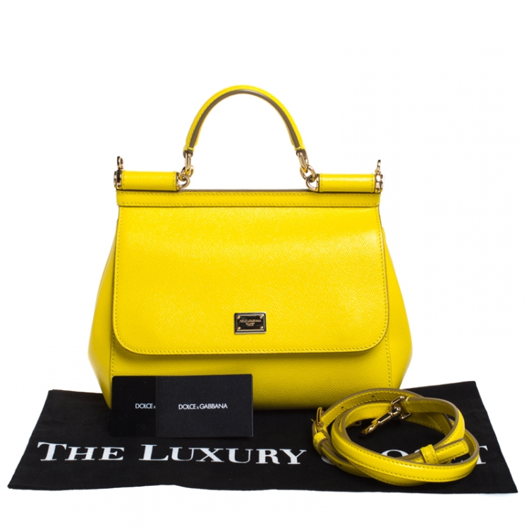 Pre Owned Dolce & Gabbana Yellow Dauphine Leather Medium Miss Sicily Top Handle Bag