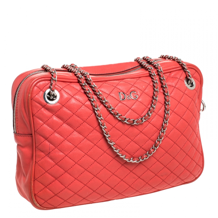 Pre Owned Dolce & Gabbana Coral Quilted Leather Lily Glam Crossbody