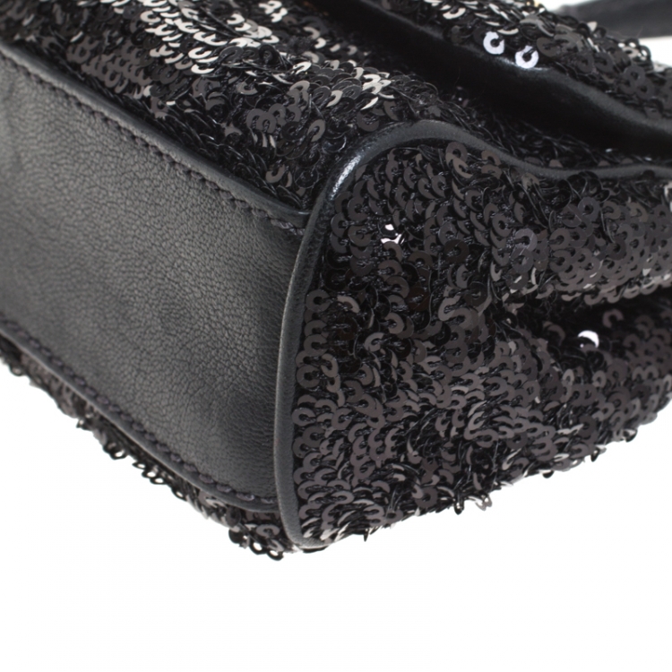 Pre Owned Dolce & Gabbana Black Sequin Mini Miss Sicily Top Handle Bag