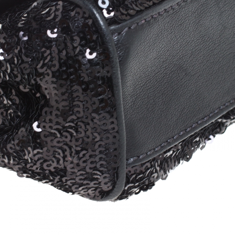 Pre Owned Dolce & Gabbana Black Sequin Mini Miss Sicily Top Handle Bag