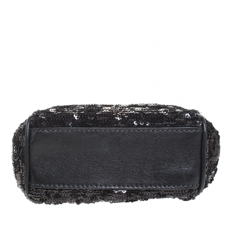 Pre Owned Dolce & Gabbana Black Sequin Mini Miss Sicily Top Handle Bag