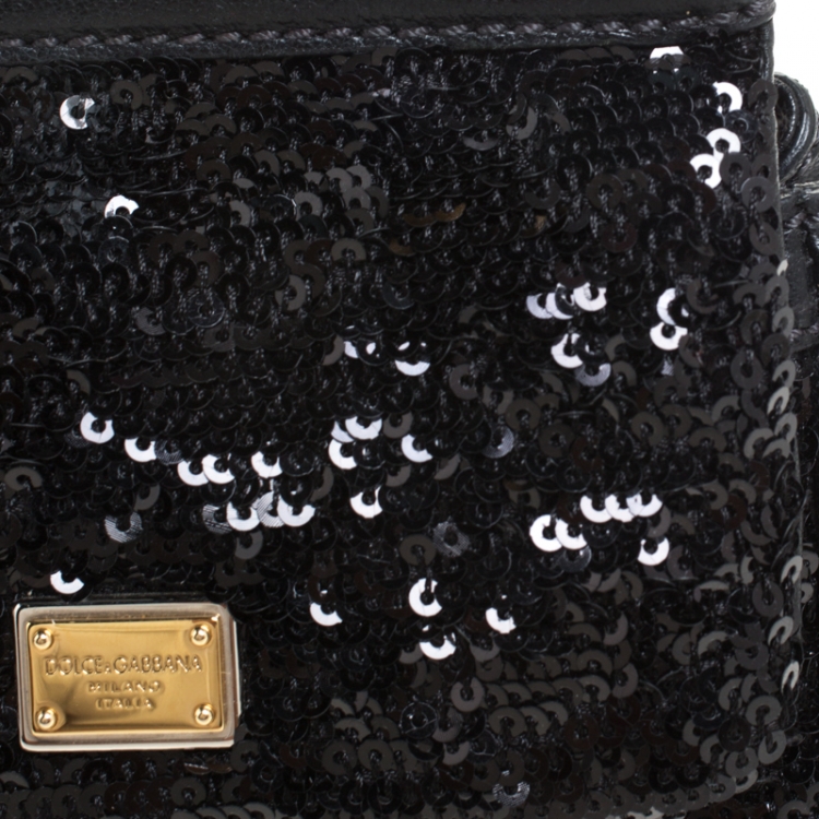 Pre Owned Dolce & Gabbana Black Sequin Mini Miss Sicily Top Handle Bag