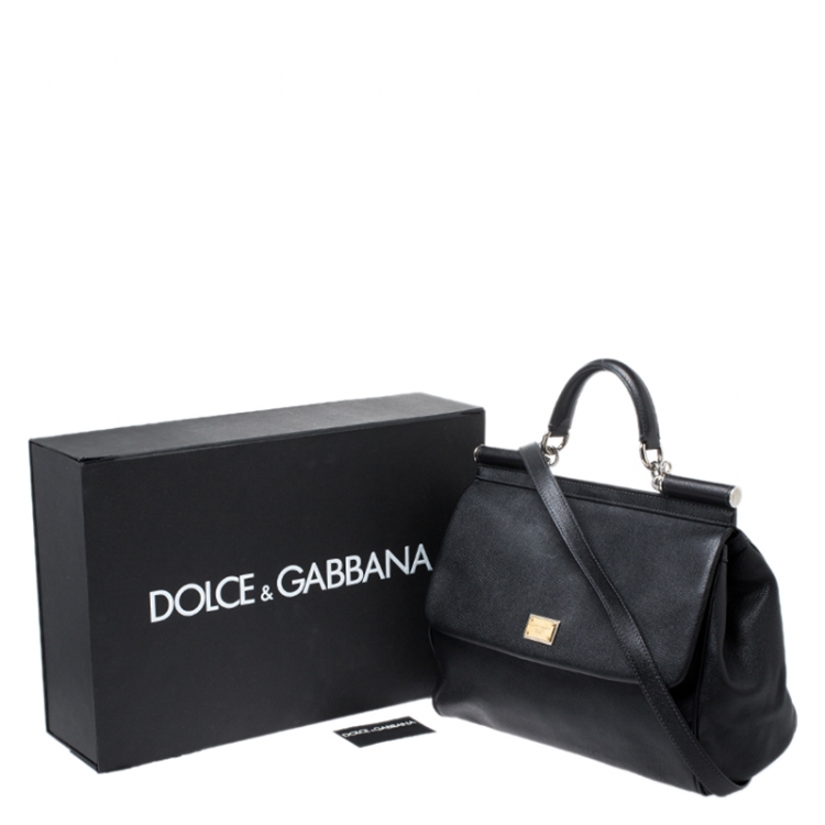 Pre Owned Dolce & Gabbana Black Leather Large Miss Sicily Top Handle Bag 