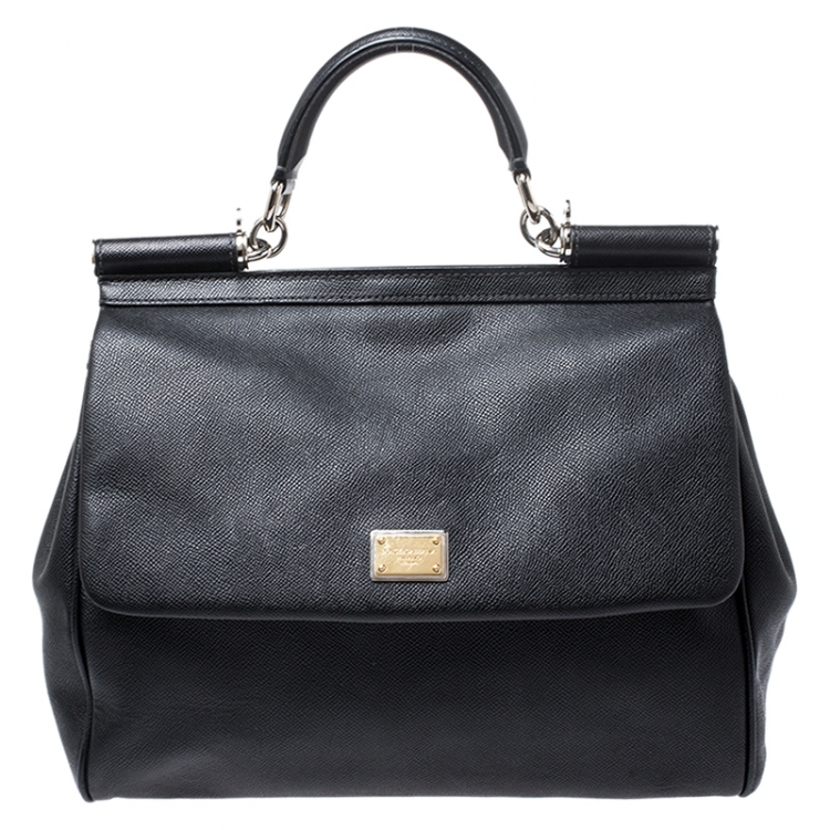 Pre Owned Dolce & Gabbana Black Leather Large Miss Sicily Top Handle Bag 