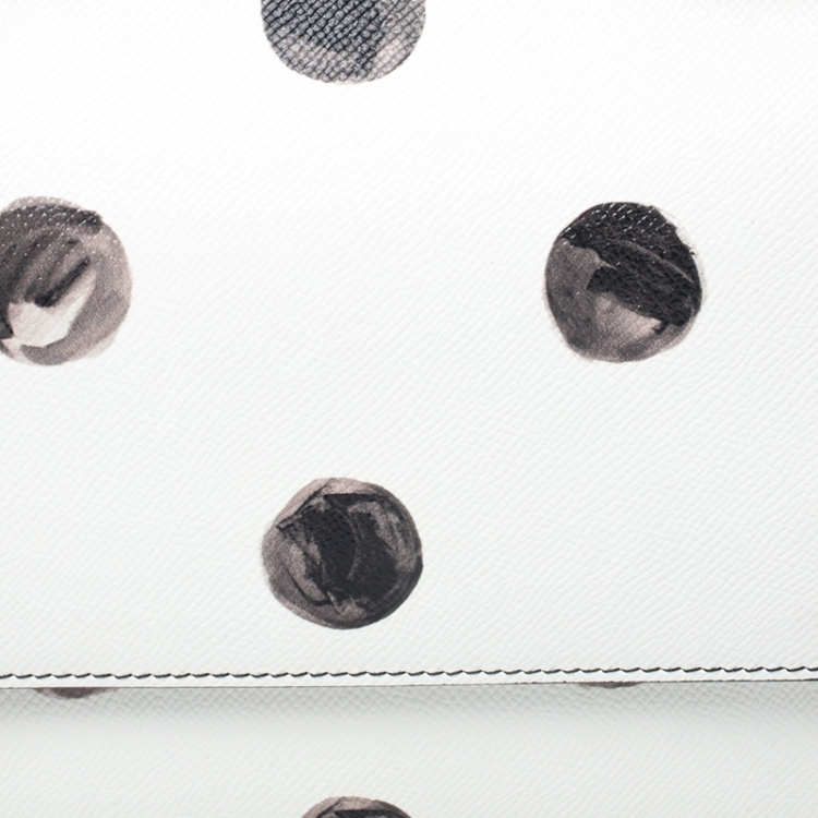 Pre Owned Dolce and Gabbana White/Black Polka Dot Leather Medium Miss Sicily Top Handle Bag