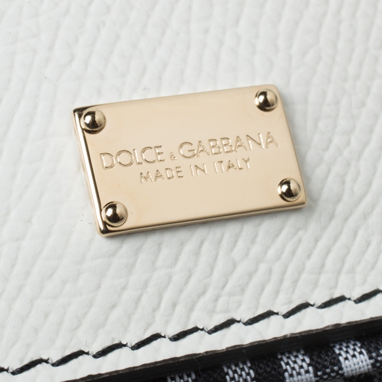 Pre Owned Dolce and Gabbana White/Black Polka Dot Leather Medium Miss Sicily Top Handle Bag