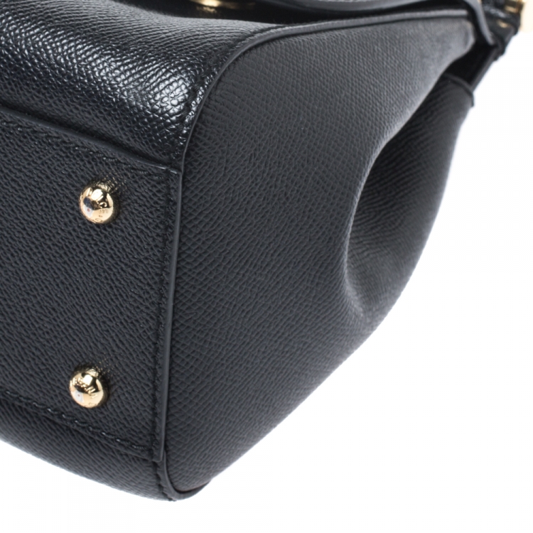 Pre Owned Dolce and Gabbana Black Dauphine Leather Medium Miss Sicily Top Handle Bag