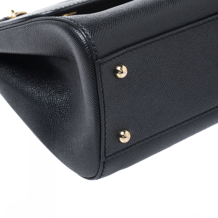 Pre Owned Dolce and Gabbana Black Dauphine Leather Medium Miss Sicily Top Handle Bag