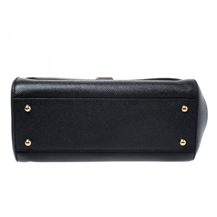 Pre Owned Dolce and Gabbana Black Dauphine Leather Medium Miss Sicily Top Handle Bag
