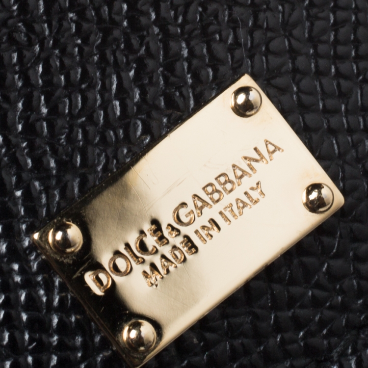 Pre Owned Dolce and Gabbana Black Dauphine Leather Medium Miss Sicily Top Handle Bag