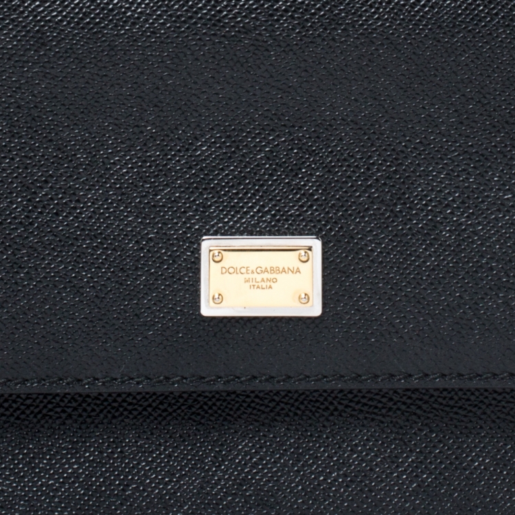 Pre Owned Dolce and Gabbana Black Dauphine Leather Medium Miss Sicily Top Handle Bag