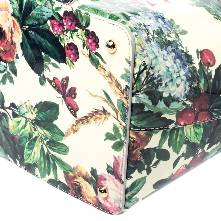 Pre Owned Dolce and Gabbana Multicolor Floral Print Patent Leather Miss Escape Tote