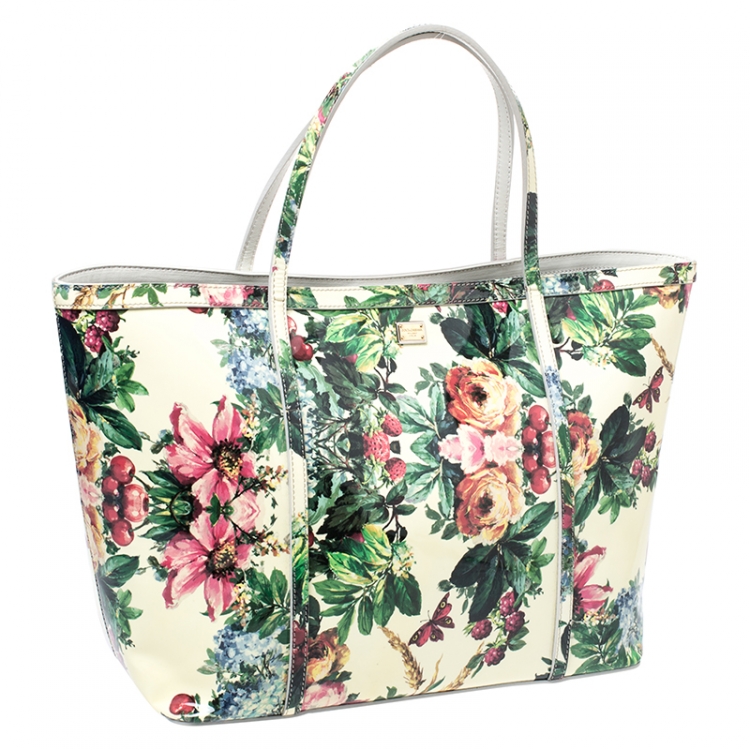 Pre Owned Dolce and Gabbana Multicolor Floral Print Patent Leather Miss Escape Tote