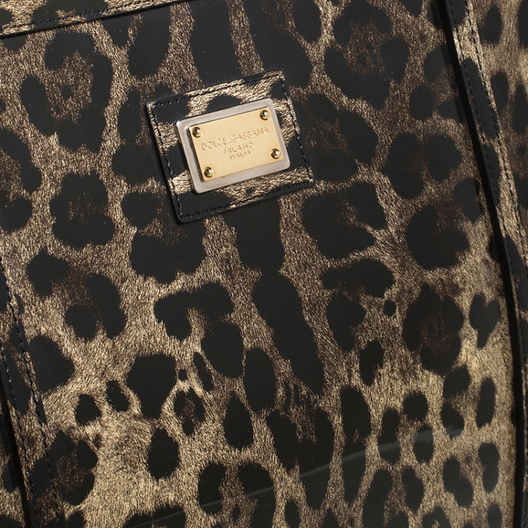 Pre Owned Dolce and Gabbana Brown/Black Leopard Print Patent Leather Miss Escape Tote
