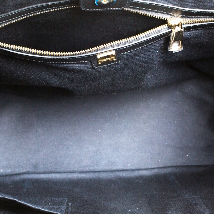 Pre Owned Dolce and Gabbana Brown/Black Leopard Print Patent Leather Miss Escape Tote