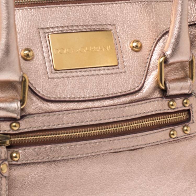 Pre Owned Dolce & Gabbana Metallic Pink Leather Miss Easy Way Boston Bag