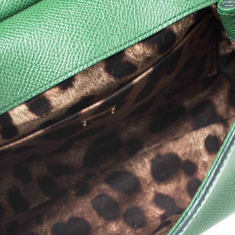 Pre Owned Dolce & Gabbana Green Leather Small Miss Sicily Top Handle Bag