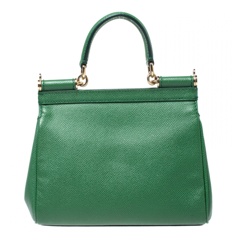 Pre Owned Dolce & Gabbana Green Leather Small Miss Sicily Top Handle Bag