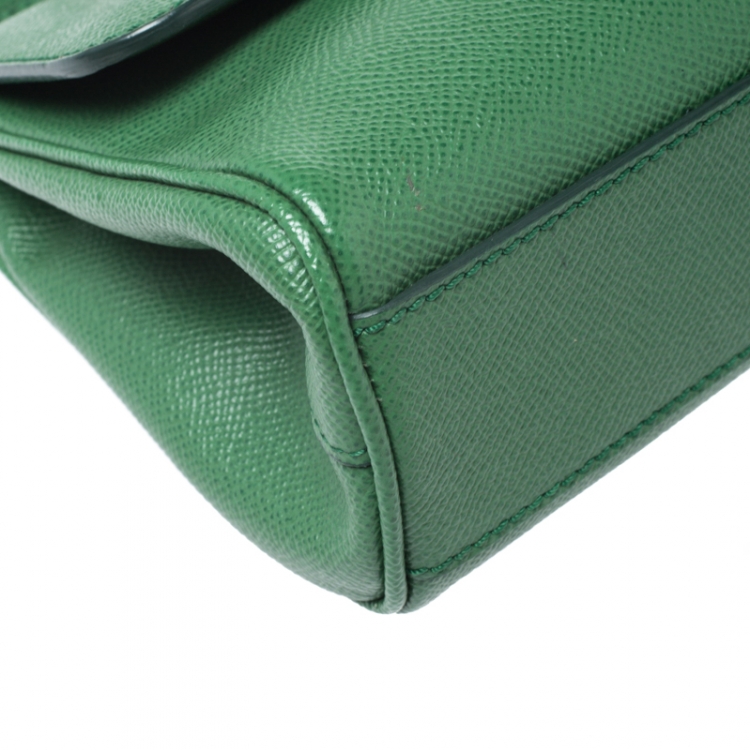 Pre Owned Dolce & Gabbana Green Leather Small Miss Sicily Top Handle Bag