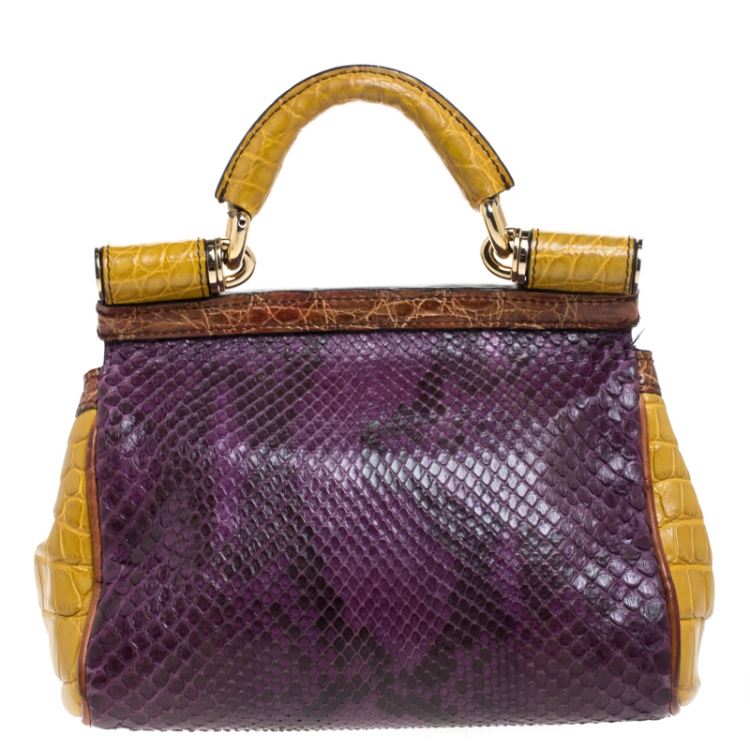 Pre Owned Dolce & Gabbana Multicolor Python and Crocodile Small Miss Sicily Top Handle Bag
