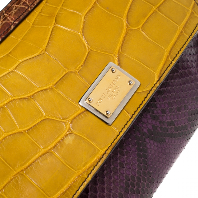 Pre Owned Dolce & Gabbana Multicolor Python and Crocodile Small Miss Sicily Top Handle Bag