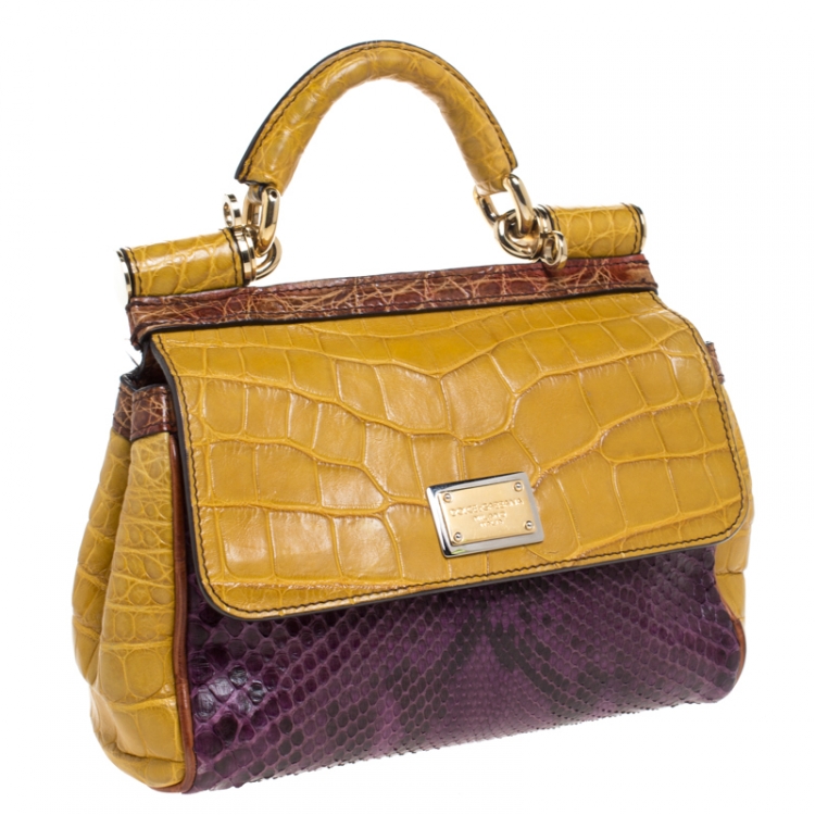 Pre Owned Dolce & Gabbana Multicolor Python and Crocodile Small Miss Sicily Top Handle Bag